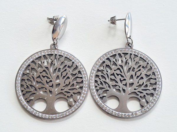 Boucles oreilles arbre de vie argentée strass